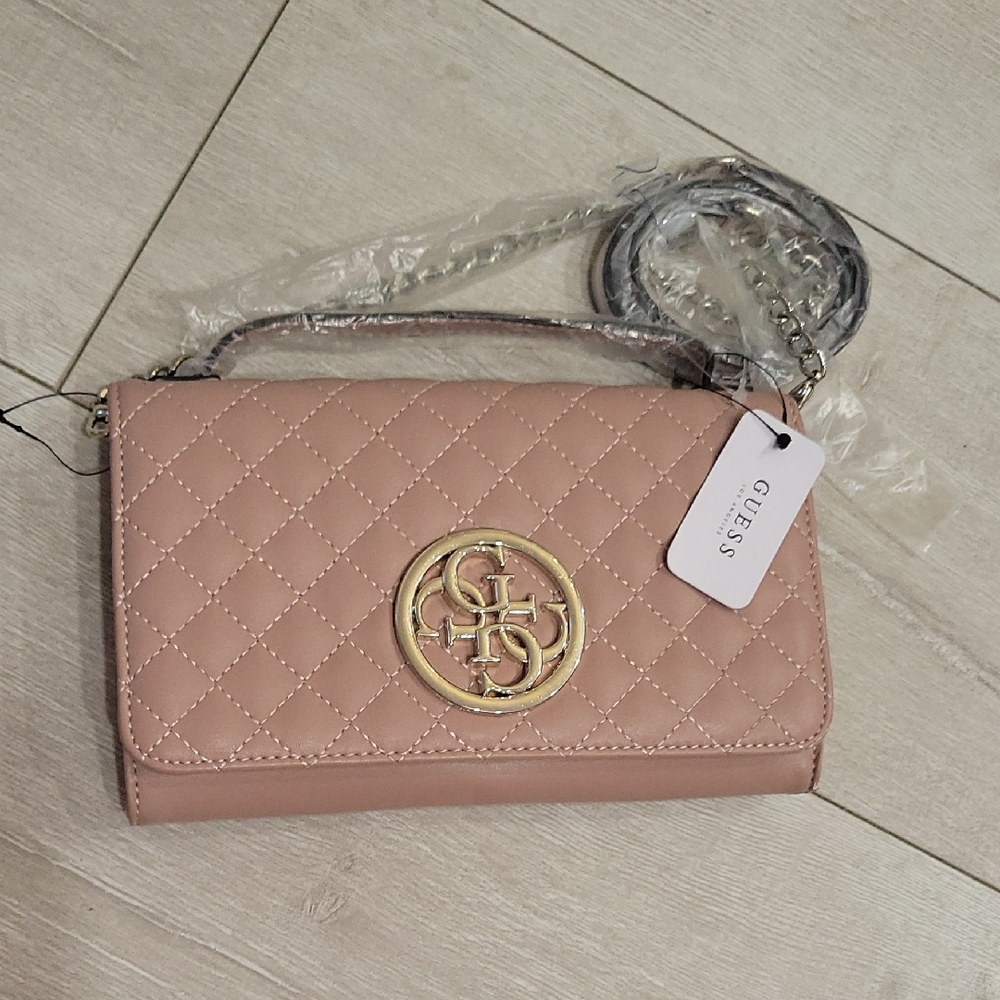 NWT Guess Quilted Crossbody Bag Clutch Rosewood Mauve Pink Glux Mini